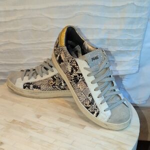 P448 Snakeskin Sneakers with Gold and Gray Details Size 39 European